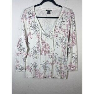 Kate Landry Floral Scalloped Neck and Sleeve Garden Cottage Top Womens Large